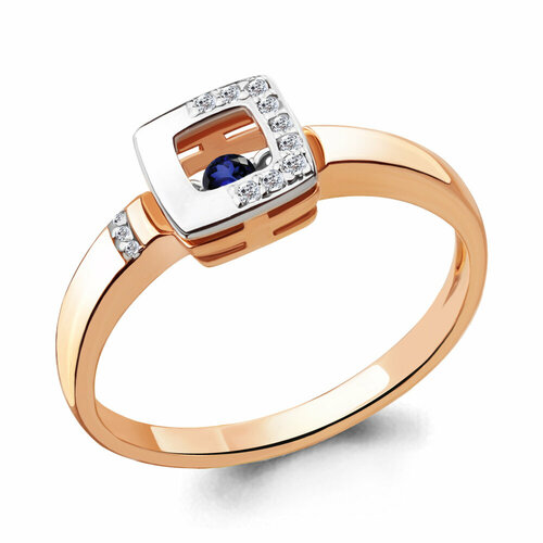 фото Кольцо diamant online, золото, 585 проба, сапфир, бриллиант, размер 19