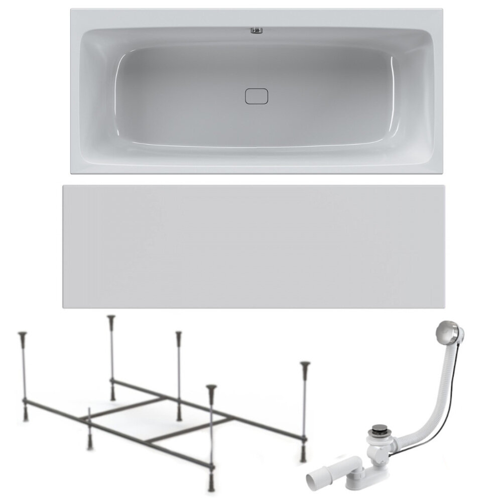 фото Ванна акриловая AM.PM Func 180x80 комплект 4в1: ванна, каркас, фронтальная панель и слив-перелив, полка, декоративная заглушка слива, усиленный корпус