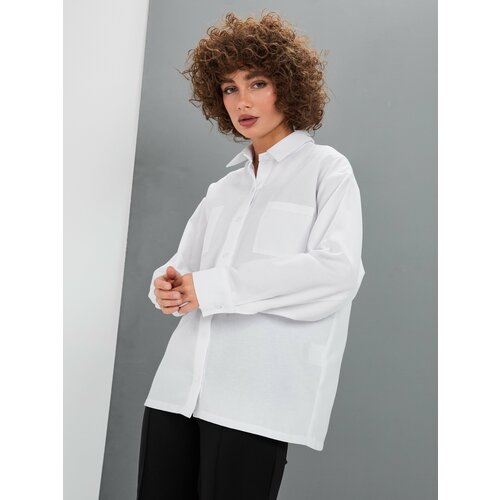 фото Рубашка disorelle, классический стиль, оверсайз, длинный рукав, размер m, белый