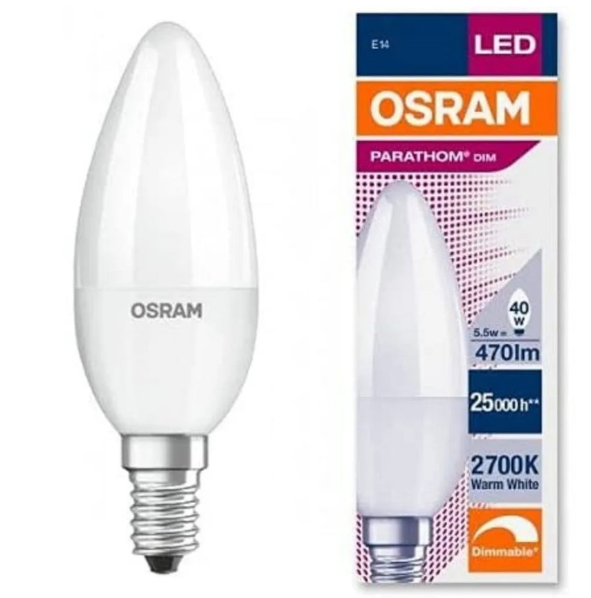 Лампа филаментная диммируемая светодиодная OSRAM Parathom B 470лм 45Вт 2700К теплый свет E14 свеча матовая