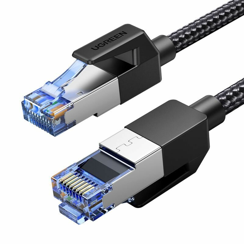Кабель UGREEN NW153 (80433) Cat8 CLASS F/FTP Round Ethernet Cable With Braid (5 метров) чёрный