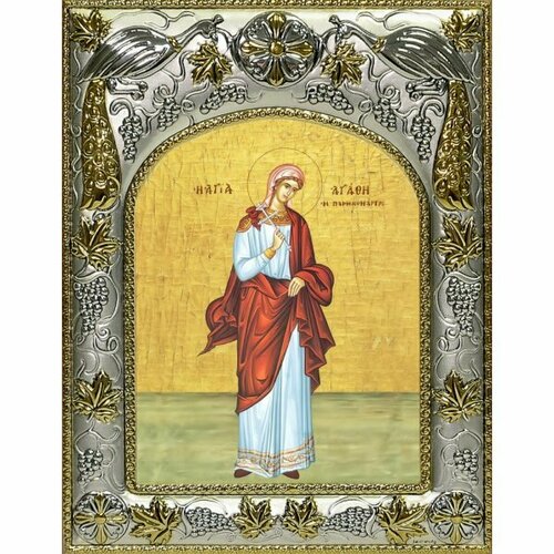 Икона Агафия Панормская, 14x18 в серебряном окладе, арт вк-4558