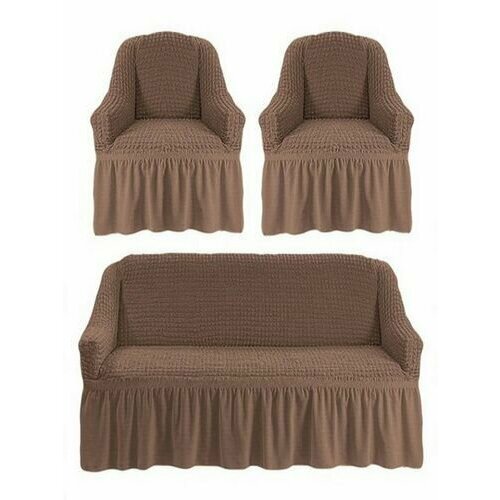 Чехлы на мебель, комплект на диван и 2 кресла, чехлы на диван и два кресла с оборкой