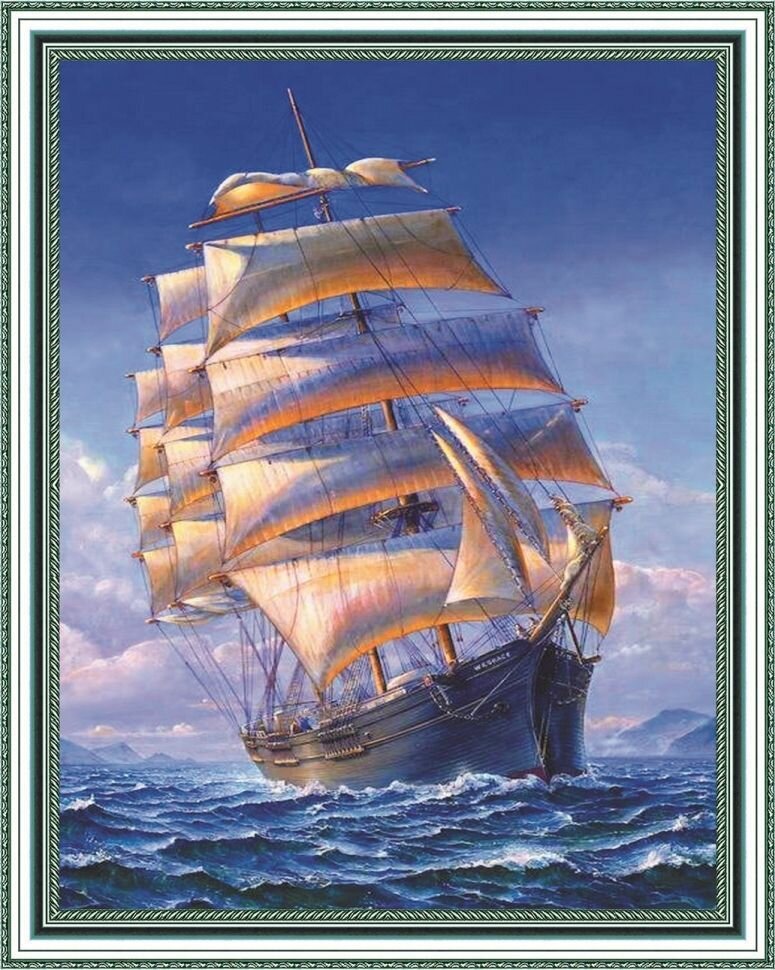 Алмазная мозаика на подрамнике 40*50 "Корабль в синем море"