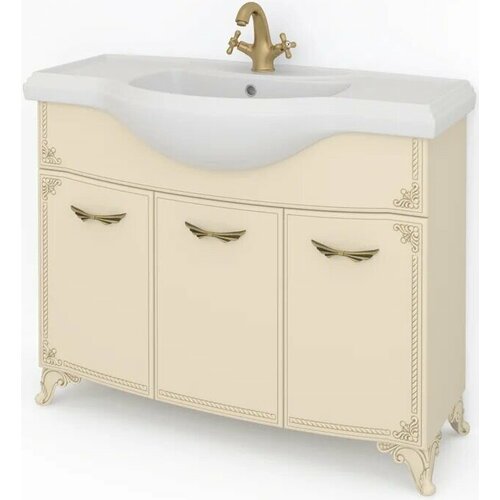 Патина - Тумба напольная под умывальник\раковину Классик 105 Бежевая с золотом (1050X850X350)