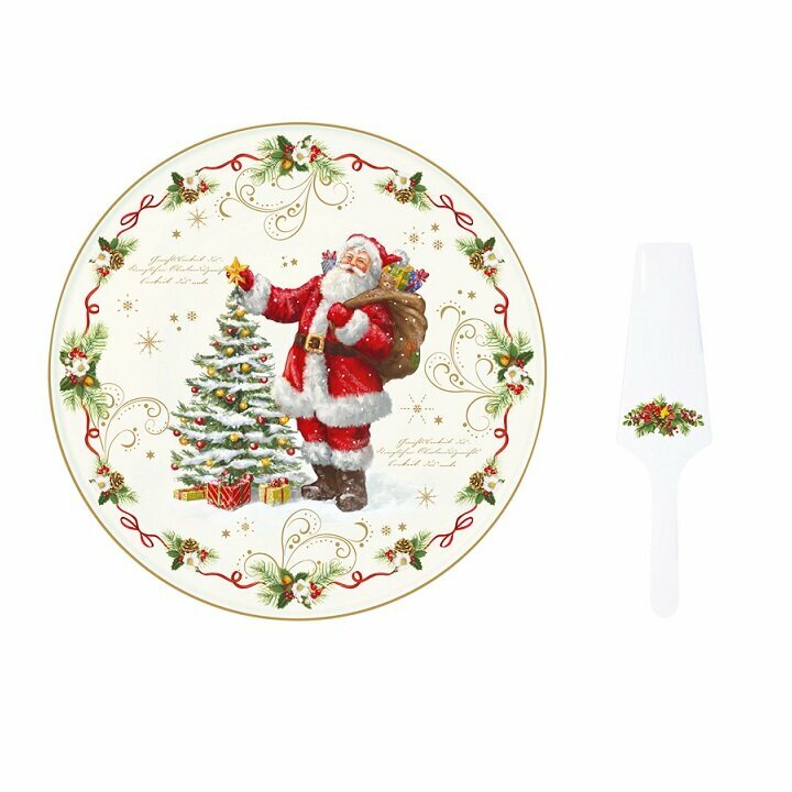 фото Блюдо для торта с лопаткой "Магия Рождества", диаметр 32 см, фарфор, Easy Life, Италия, EL-R1112_MAGI