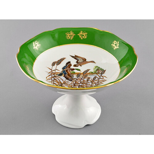 Ваза для фруктов на ножке 23см Охота зеленая