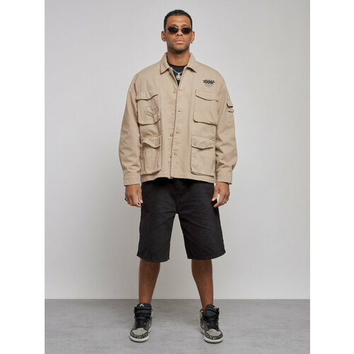 Джинсовая куртка MTFORCE демисезонная, силуэт свободный, карманы, манжеты, размер 56, бежевый