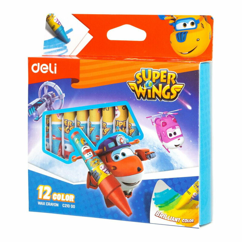 Мелки восковые Deli Super Wings круглые наб 12цв. картон/европод, EC21000, 1686535