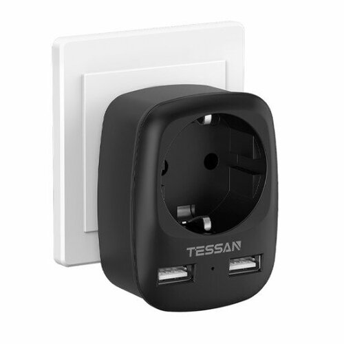 TESSAN Тессан сетевые фильтры TS-611-DE Black Сетевой фильтр с 1 розеткой 220В и 2 USB портами