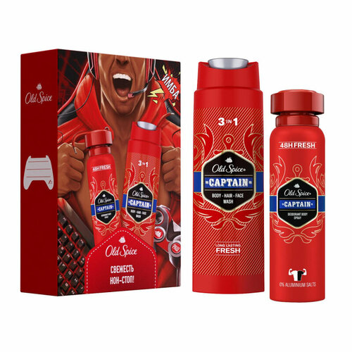 Подарочный набор OLD SPICE CAPITAN аэр дез 150мл, гель д/д + шамп 2в1 250мл