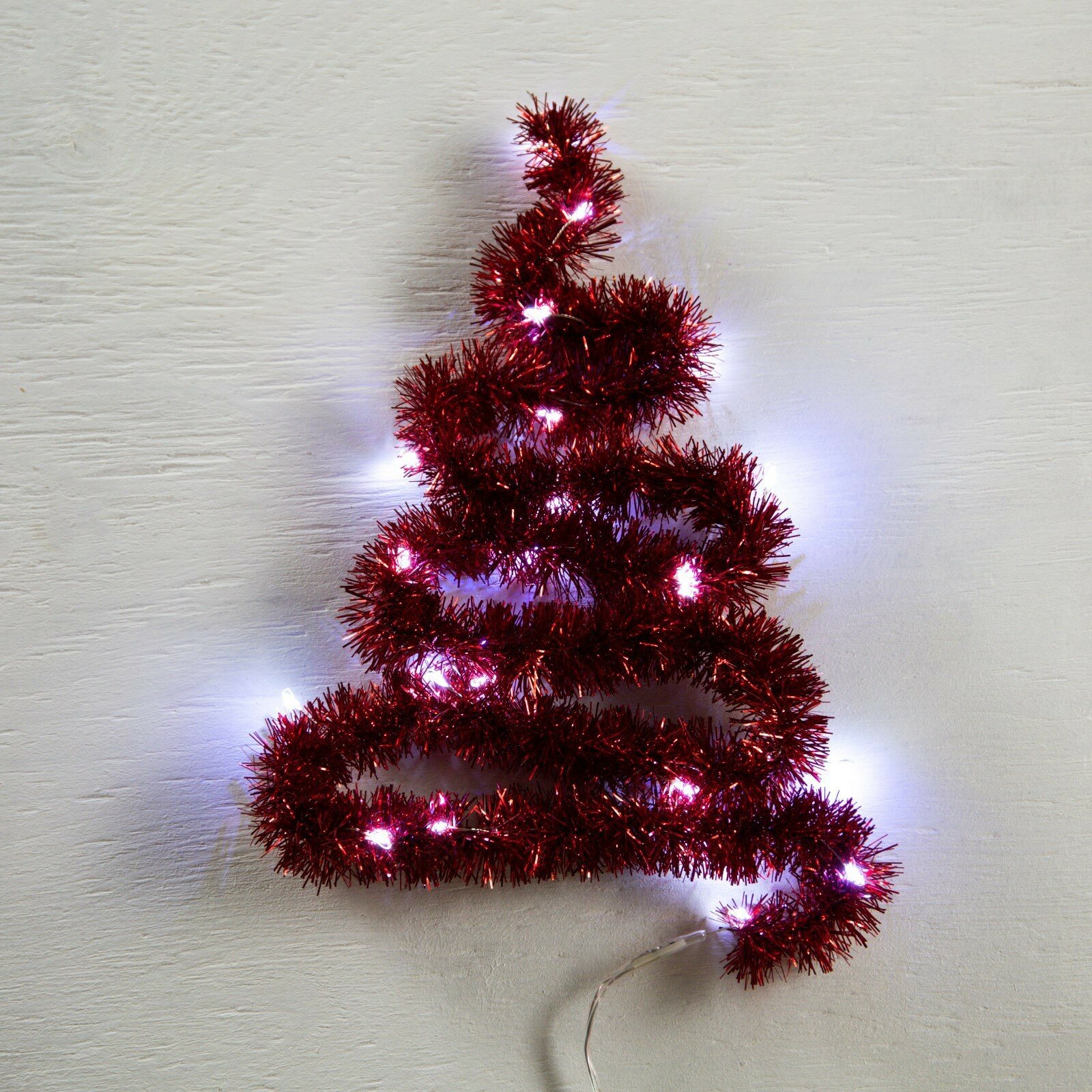 фото Гирлянда «Мишура» 1 м роса, IP20, красная нить, 22 LED, 8 слоёв, d=3 см, свечение белое, CR2032х2