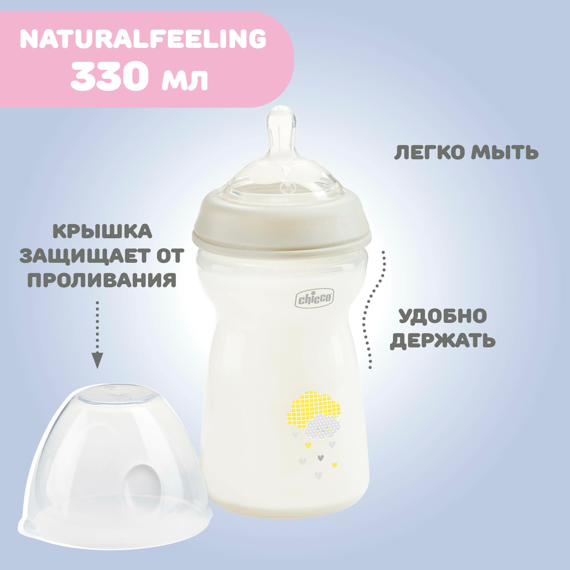 Бутылочка с силиконовой соской с флексорами белая от 6 мес. Natural Feeling Chicco/Чикко 330мл Artsana S.p.A - фото №12