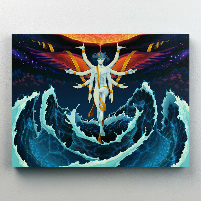 Интерьерная картина на холсте "Иллюстрация - Бог Шива в океане" размер 30x22 см
