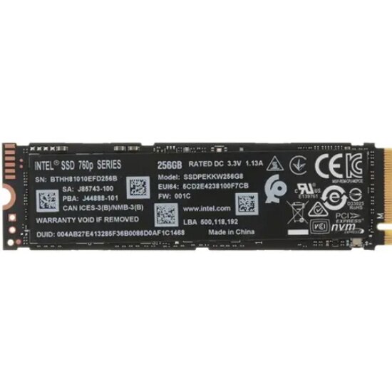 SSD диск Intel M.2 2280 760p Series 256 Gb PCIe3.1x4 3D NAND TLC (SSDPEKKW256G8XT)