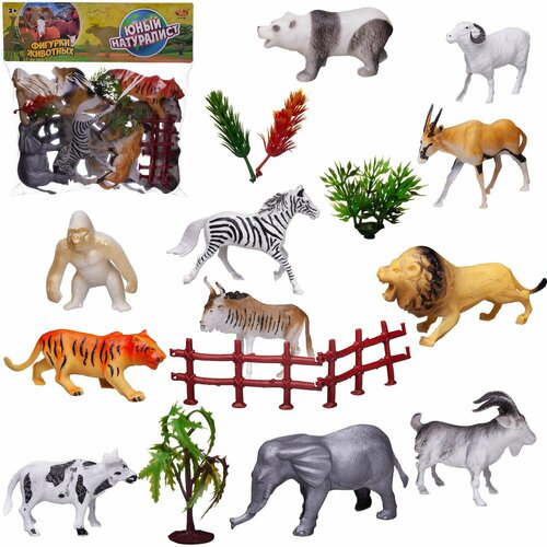 Игровой набор ABtoys Юный натуралист Фигурки домашних и диких животных с игровыми предметами №1 мозаика фигурки животных 3 шт 2 тм флексика