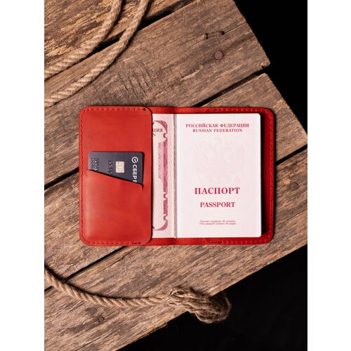фото Обложка для паспорта rancho, натуральная кожа, отделение для карт, отделение для автодокументов, подарочная упаковка, красный