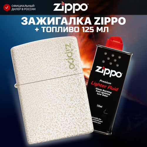 зажигалка zippo classic с покрытием mercury glass латунь сталь бежевая матовая 36x12x56 мм Зажигалка ZIPPO 49181ZL Classic, бежевая, матовая с покрытием Mercury Glass + высококачественное топливо 125 мл