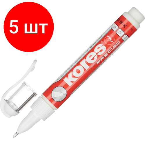 Комплект 5 штук, Корректирующий карандаш 10г (8мл) KORES Preсiso, шариковый наконечник