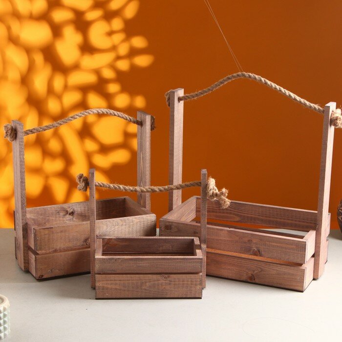 фото Набор кашпо деревянных 3 в 1 (30.5×18.5×35; 25.5×15×30; 20×12×23) "Аром", натуральный Состар 1005998