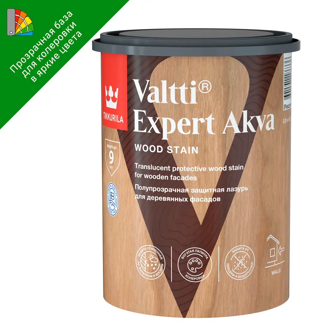 фото Антисептик защитно-декоративный Tikkurila Valtti Expert Akva База EP бесцветный полуматовый 0.9 л