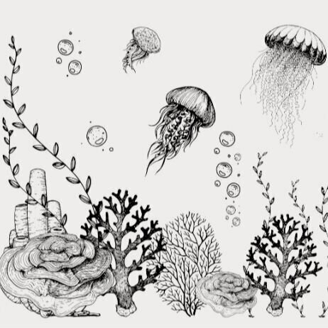 Изображение товара Витражная самоклеящаяся пленка для окон / стёкол /душевых кабин. Морское дно. 70х140 см.