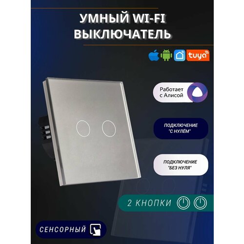 Сенсорный электронный двухклавишный wifi выключатель tuya серый