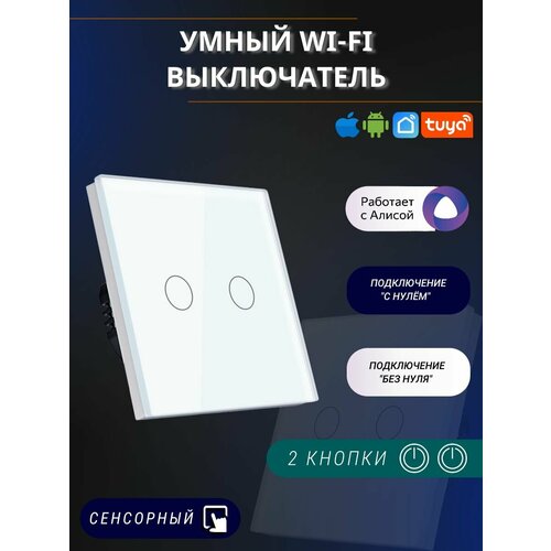 Умный сенсорный Wi-Fi выключатель Tuya, белый, 2 клавиши