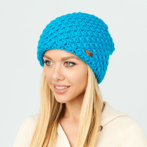 фото Шапка бини flioraj, размер 56-58, голубой