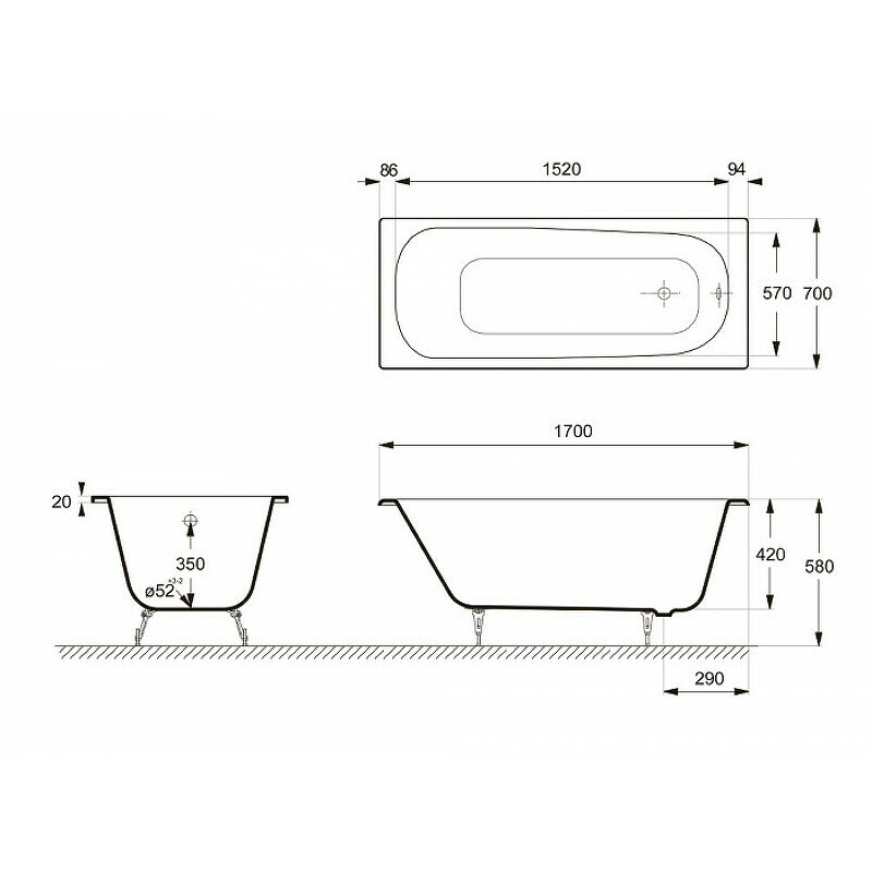 Чугунная ванна Delice Continental 170х70 DLR230613 - фото №2