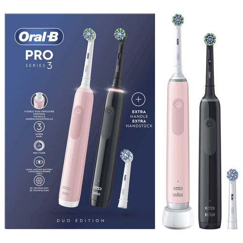 Набор электрических зубных щеток Oral-B Pro 3 3900 чернаярозовая 1250000₽