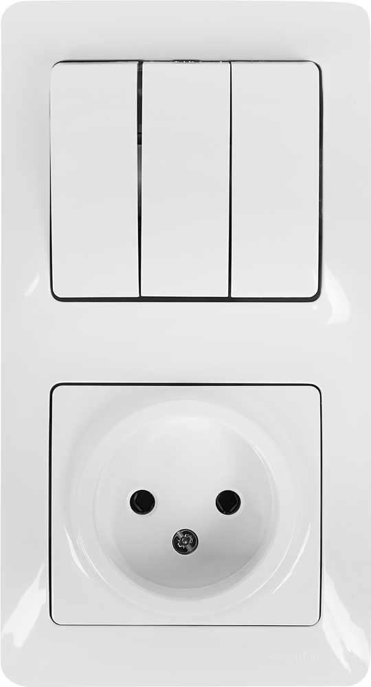 Розетка с выключателем Systeme Electric Glossa 3 клавиши цвет белый