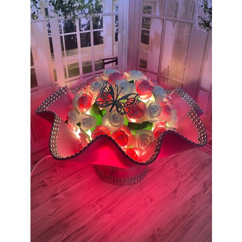 Букет ночник подарок на день рождения / юбилей / новый год / 8 марта / цвет белый / светильник настольный