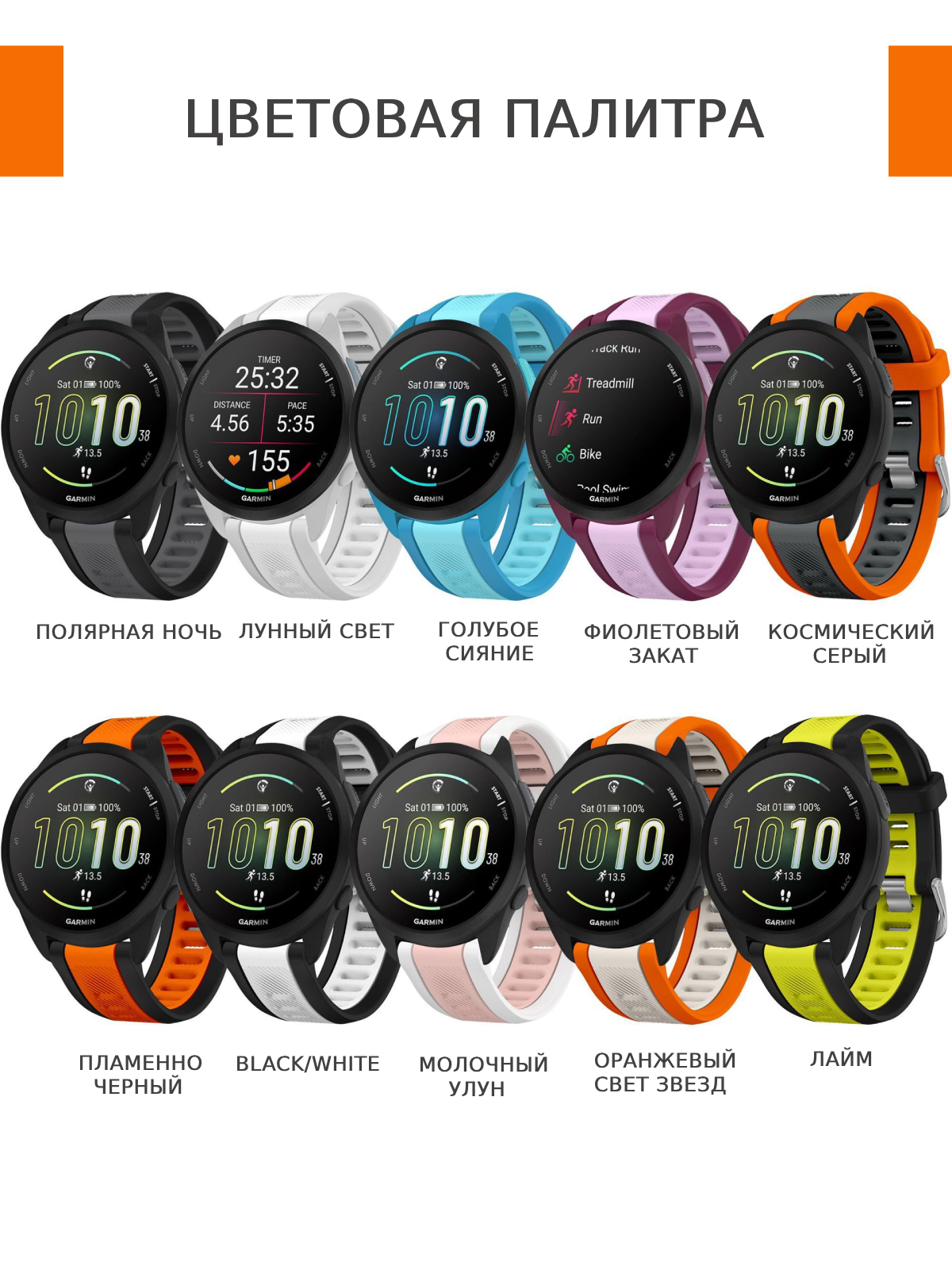 Ремешок силиконовый 20 мм для смарт-часов Huawei, Samsung, Garmin Forerunner, Venu — фото 1