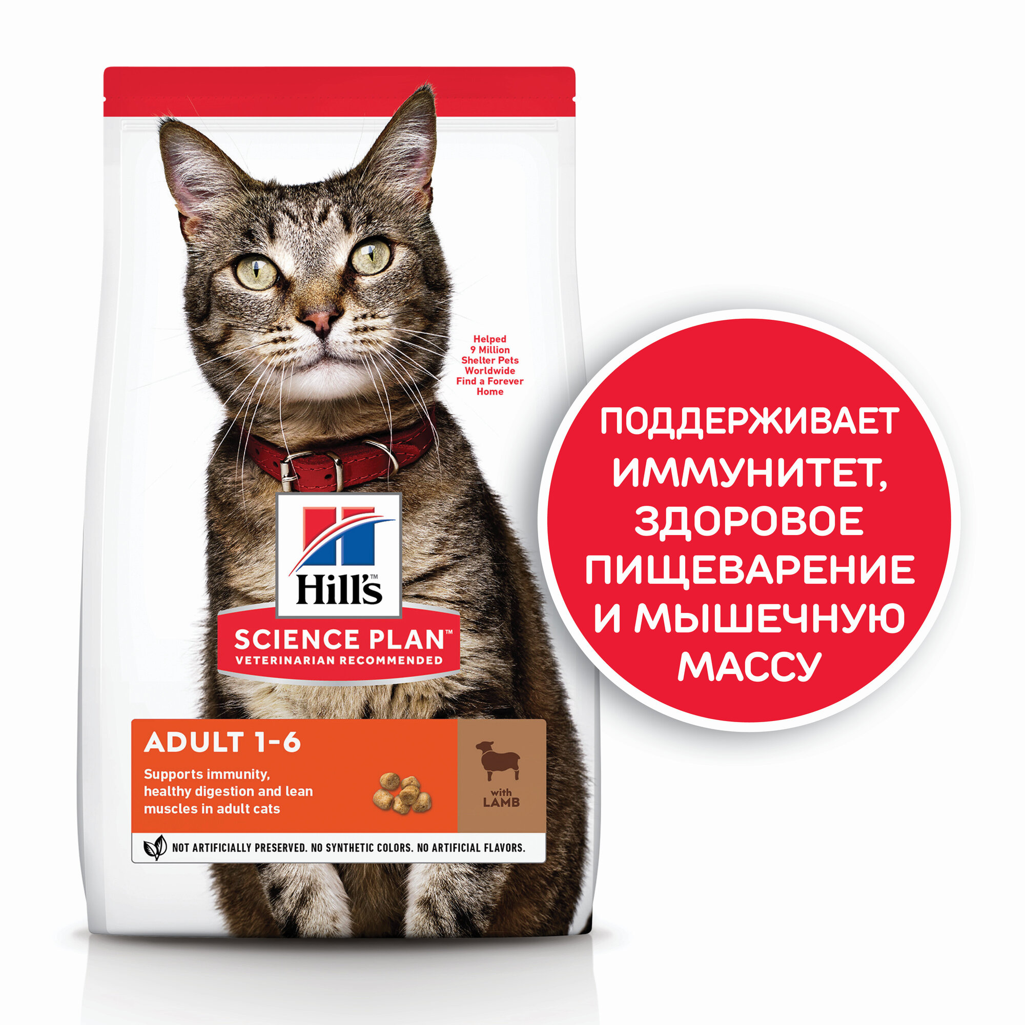 Сухой корм Hill's Science Plan для взрослых кошек для поддержания жизненной энергии и иммунитета, с ягненком, 3 кг