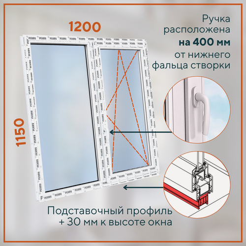 Изображение товара Пластиковое окно 1150х1200 мм (ВхШ) рехау Blitz, поворотно-откидное, белое