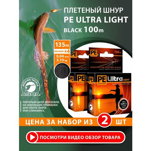 Плетеный шнур для рыбалки AQUA PE Ultra Light Black 100m 0.04mm 3.1kg 2шт