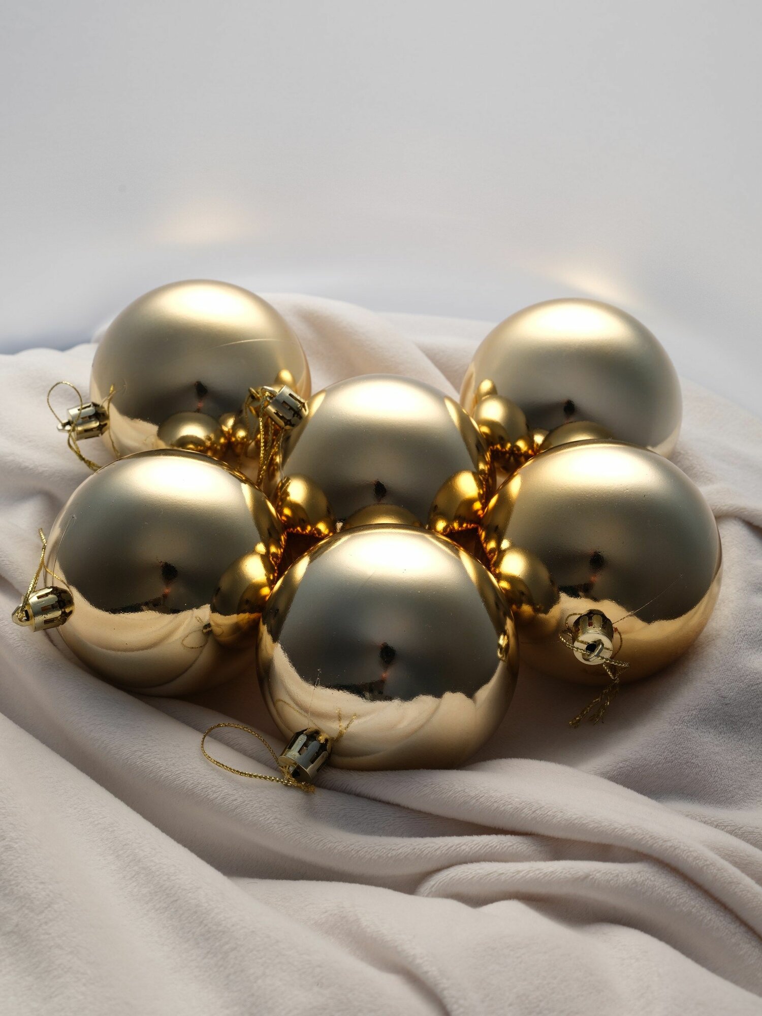 Шар на елку 10см, набор шаров 6шт, новогодний шампань глянцевый, Crystal Trees