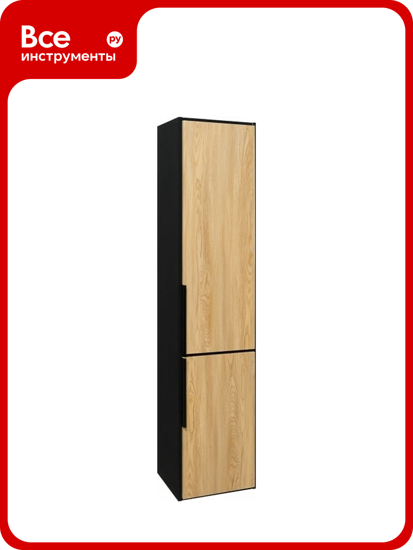 Шкаф-пенал для ванной Runo Мальта 35 дуб/черный правый подвесной 00-00001095