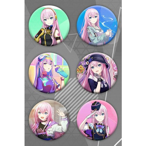 Набор значков Project SEKAI 6 шт 44 мм/ Мегурине Лука / Секай Проджект/ Megurine Luka / Проект Секай
