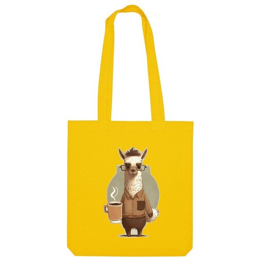 мужская футболка лама с кофе 2xl черный Сумка шоппер Us Basic, желтый