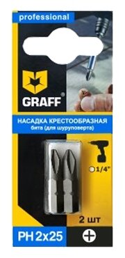 Бита (2 шт; PH2; 25 мм; блистер) для шуруповерта GRAFF GBPH0225