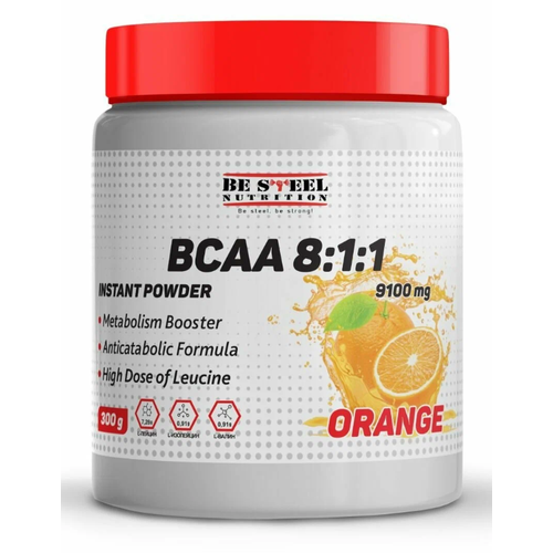 Be Steel Nutrition BCAA 8:1:1 Instant Powder 9100мг 300г (апельсин) Аминокислоты БЦАА порошок