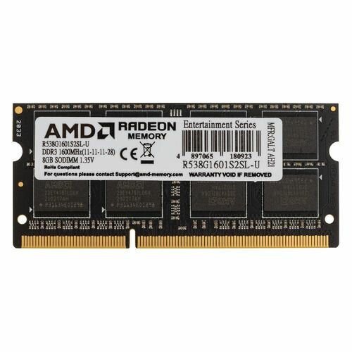 Оперативная память AMD R538G1601S2SL-U DDR3L - 1x 8ГБ 1600МГц, для ноутбуков (SO-DIMM), Ret