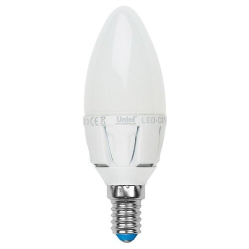 фото Светодиодная лампа uniel led-c37-6w/ww/e14/fr/mb plm11wh форма «свеча», матовая. серия multibright. теплый белый свет (3000k). 100-50-10. картон. тм .