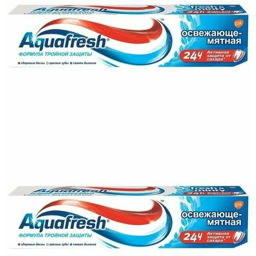 Зубная паста, Aquafresh, Total Care, освежающе-мятная, 100 мл, 2 шт aquafresh зубная паста total care 3 освежающе мятная 100 мл 2 шт