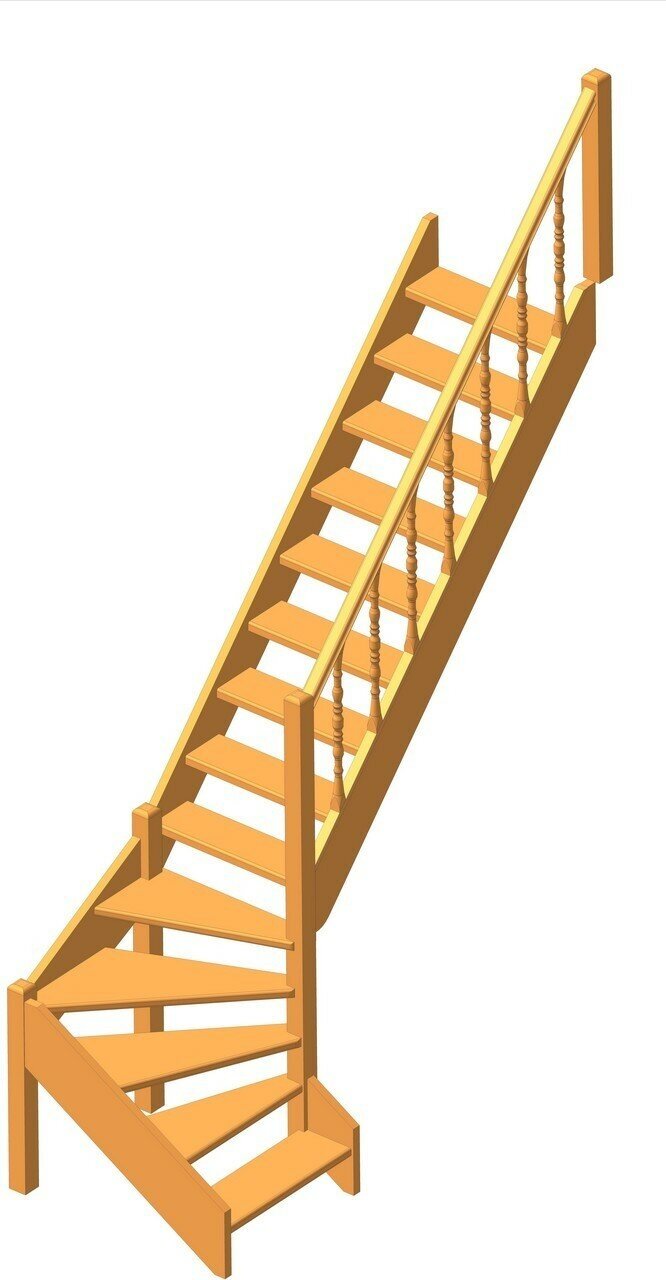 Деревянная межэтажная лестница ЛЕС-07 2880-3085 проем 2550-830, Сосна
