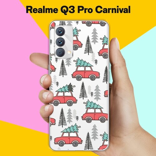 Силиконовый чехол на realme Q3 Pro Carnival Edition Машины с елками / для Реалми Ку 3 Про Карнивал силиконовый чехол на realme q3 pro carnival edition узор новогодний для реалми ку 3 про карнивал