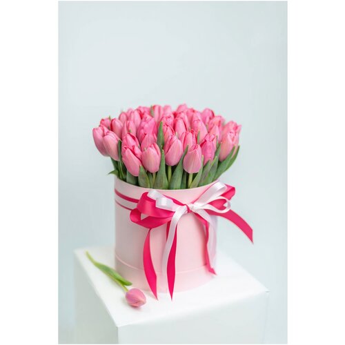 Коробка из 51 розового тюльпана (Размер М)