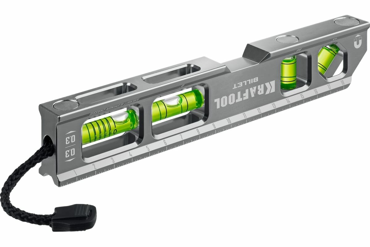 KRAFTOOL BILLET, 8 в 1, 20 см, точность 0.3 мм/м, 4 глазка, брусковый магнитный уровень (34790)